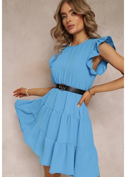 Jasnoniebieska Sukienka Mini z Falbankami Paskiem i Gumką w Talii Lavada ze sklepu Renee odzież w kategorii Sukienki - zdjęcie 161352422