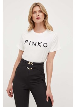 Pinko t-shirt bawełniany kolor beżowy 101752.A150 ze sklepu ANSWEAR.com w kategorii Bluzki damskie - zdjęcie 161357983
