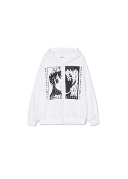 Cropp - Biała rozpinana bluza oversize z kapturem - biały ze sklepu Cropp w kategorii Bluzy damskie - zdjęcie 161364690