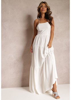Biała Rozkloszowana Maxi Sukienka z Falbankami i Wiązaniem na Tyle Karins ze sklepu Renee odzież w kategorii Sukienki - zdjęcie 161379622