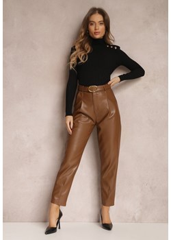 Brązowe Spodnie z Imitacji Skóry z Paskiem Sega ze sklepu Renee odzież w kategorii Spodnie damskie - zdjęcie 161390412