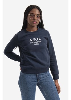 A.P.C. bluza bawełniana Sweat Tina damska kolor granatowy z aplikacją COEBH.F27561-MARINE ze sklepu PRM w kategorii Bluzy damskie - zdjęcie 161392520