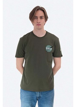 Alpha Industries t-shirt bawełniany kolor zielony gładki 176507.257-ZIELONY ze sklepu PRM w kategorii T-shirty męskie - zdjęcie 161393773