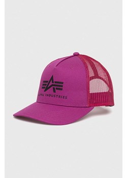 Alpha Industries czapka bawełniana kolor fioletowy z nadrukiem 186902.677-DarkMagent ze sklepu PRM w kategorii Czapki z daszkiem damskie - zdjęcie 161399513
