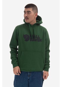 Fjallraven bluza bawełniana Logo Hoodie męska kolor zielony z kapturem z nadrukiem F84144 ze sklepu PRM w kategorii Bluzy męskie - zdjęcie 161399670