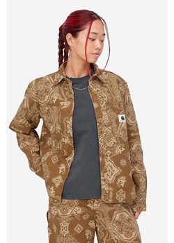 Carhartt WIP koszula bawełniana damska kolor brązowy regular z kołnierzykiem klasycznym I030760-BLACK ze sklepu PRM w kategorii Koszule damskie - zdjęcie 161399871
