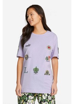Puma t-shirt bawełniany Puma x Liberty Badge Tee kolor fioletowy 534049.80-FIOLETOWY ze sklepu PRM w kategorii Bluzki damskie - zdjęcie 161402550