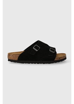 Birkenstock klapki zamszowe Zürich damskie kolor czarny 1025060 ze sklepu PRM w kategorii Klapki damskie - zdjęcie 161411733