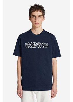 Wood Wood t-shirt bawełniany Bobby Shatter Logo T-shirt kolor granatowy z nadrukiem 12225707.2489-NAVY ze sklepu PRM w kategorii T-shirty męskie - zdjęcie 161415490