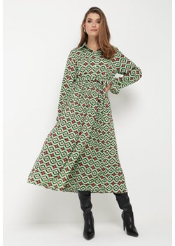 Zielona Rozkloszowana Sukienka Koszulowa w Geometryczny Print Larissam ze sklepu Born2be Odzież w kategorii Sukienki - zdjęcie 161420330