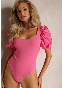 Różowe Body z Kwadratowym Dekoltem i Bufiastym Rękawem Lojmi ze sklepu Renee odzież w kategorii Bluzki damskie - zdjęcie 161420493