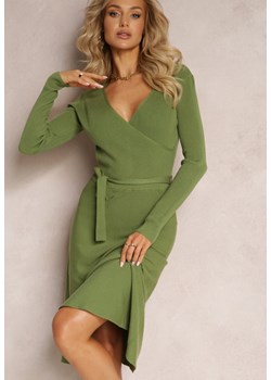 Zielona Rozkloszowana Sukienka Sweterkowa z Kopertowym Dekoltem Fiorrtte ze sklepu Renee odzież w kategorii Sukienki - zdjęcie 161420513