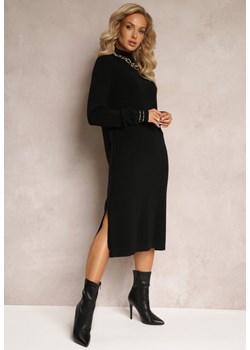 Czarna Luźna Sukienka Sweterkowa z Rozcięciami Fiora ze sklepu Renee odzież w kategorii Sukienki - zdjęcie 161420573