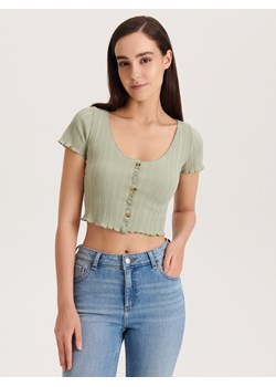 Reserved - T-shirt z ozdobnymi guzikami - oliwkowy ze sklepu Reserved w kategorii Bluzki damskie - zdjęcie 161421284