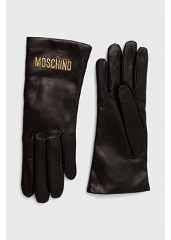Moschino rękawiczki skórzane damskie kolor czarny ze sklepu ANSWEAR.com w kategorii Rękawiczki damskie - zdjęcie 161426902