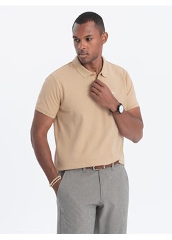 Koszulka męska polo klasyczna bawełniana - beżowa S1374 ze sklepu ombre w kategorii T-shirty męskie - zdjęcie 161435682