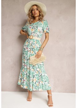 Zielona Rozkloszowana Sukienka Pudełkowa z Wiskozy Jubnon ze sklepu Renee odzież w kategorii Sukienki - zdjęcie 161441961