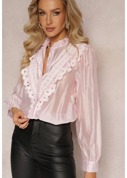 Różowa Koszula na Guziki z Ozdobną Koronką Raneem ze sklepu Renee odzież w kategorii Koszule damskie - zdjęcie 161442254