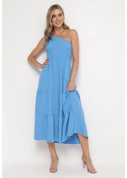 Niebieska Maxi Sukienka Asymetryczna o Rozkloszowanym Kroju na Jedno Ramię Byrecl ze sklepu Born2be Odzież w kategorii Sukienki - zdjęcie 161446120