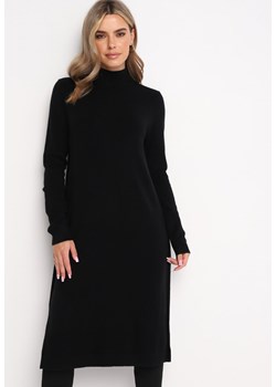 Czarna Sweterkowa Sukienka z Półgolfem Tiame ze sklepu Born2be Odzież w kategorii Sukienki - zdjęcie 161446220