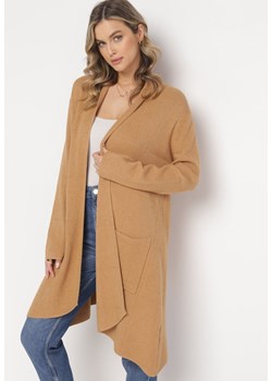 Jasnobrązowy Długi Kardigan Niezapinany Zahea ze sklepu Born2be Odzież w kategorii Swetry damskie - zdjęcie 161455100