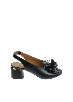 Czarne sandały na klocku z ozdobą ze sklepu Laura Messi w kategorii Sandały damskie - zdjęcie 161456211