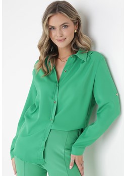 Zielona Gładka Koszula z Wiskozy na Guziki Calvi ze sklepu Born2be Odzież w kategorii Koszule damskie - zdjęcie 161468424