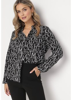 Czarna Wiskozowa Koszula w Modny Print z Długim Rękawem Mustacie ze sklepu Born2be Odzież w kategorii Koszule damskie - zdjęcie 161468432