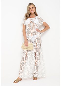 Biała Bawełniana Sukienka Plażowa Maxi w Ażurowym Stylu Aanuan ze sklepu Born2be Odzież w kategorii Odzież plażowa - zdjęcie 161470684