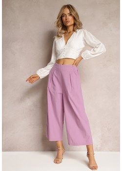 Fioletowe Szerokie Spodnie z Gumką w Pasie Vithan ze sklepu Renee odzież w kategorii Spodnie damskie - zdjęcie 161471274