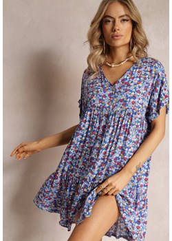 Niebieska Rozkloszowana Sukienka z Falbanką Passona ze sklepu Renee odzież w kategorii Sukienki - zdjęcie 161471372