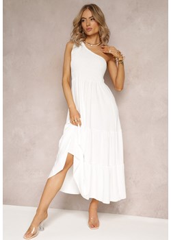 Biała Sukienka Maxi na Jedno Ramię o Rozkloszowanym Asymetrycznym Kroju z Falbanką Kalphus ze sklepu Renee odzież w kategorii Sukienki - zdjęcie 161471434