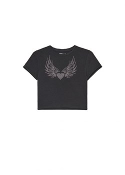 Cropp - Czarny t-shirt z ozdobną aplikacją - czarny ze sklepu Cropp w kategorii Bluzki damskie - zdjęcie 161474684