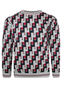 Sweter Szary z Okrągłym Dekoltem, Wzór Geometryczny, U-neck -YAMAK SWKOWymk10NWszary ze sklepu JegoSzafa.pl w kategorii Swetry męskie - zdjęcie 161475400