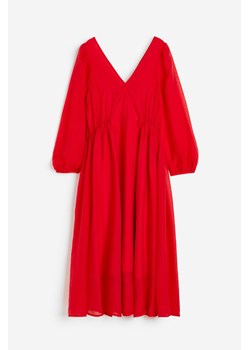 H & M - Sukienka z baloniastym rękawem i dekoltem w serek - Czerwony ze sklepu H&M w kategorii Sukienki - zdjęcie 161487502