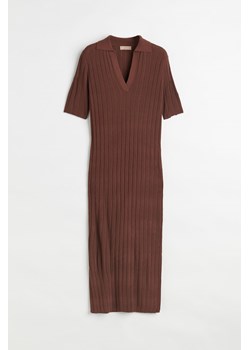 H & M - Sukienka z dzianiny w prążki z kołnierzykiem - Beżowy ze sklepu H&M w kategorii Sukienki - zdjęcie 161511362