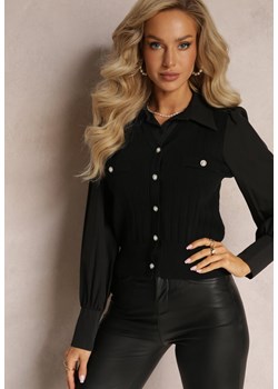 Czarna Koszula z Ozdobnymi Guzikami i Kołnierzykiem Olisola ze sklepu Renee odzież w kategorii Koszule damskie - zdjęcie 161517941