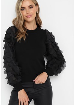 Czarny Sweter z Falbankami na Rękawach Belpie ze sklepu Born2be Odzież w kategorii Swetry damskie - zdjęcie 161560842