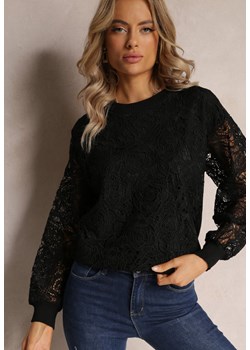 Czarny Koronkowy Sweter ze Ściągaczami i Okrągłym Dekoltem Autoria ze sklepu Renee odzież w kategorii Swetry damskie - zdjęcie 161561491