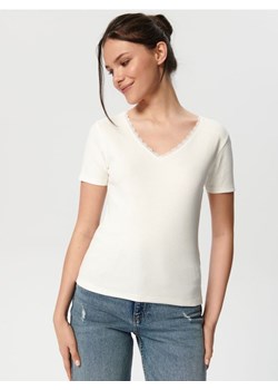 Sinsay - Koszulka z koronką - kremowy ze sklepu Sinsay w kategorii Bluzki damskie - zdjęcie 161571433