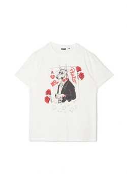 Cropp - Kremowa koszulka z nadrukiem - kremowy ze sklepu Cropp w kategorii T-shirty męskie - zdjęcie 161598991