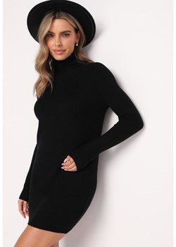Czarna Pudełkowa Sukienka Mini z Prążkowanej Dzianiny i Golfem Rigatte ze sklepu Born2be Odzież w kategorii Sukienki - zdjęcie 161603514