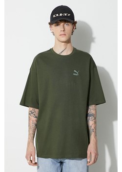 Puma t-shirt bawełniany BETTER CLASSICS Oversized Tee kolor zielony gładki ze sklepu PRM w kategorii T-shirty męskie - zdjęcie 161609160