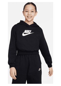 Bluza z kapturem o skróconym kroju dla dużych dzieci (dziewcząt) Nike Sportswear Club Fleece - Czerń ze sklepu Nike poland w kategorii Bluzy dziewczęce - zdjęcie 161610564