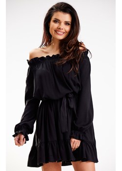 Zwiewna wiskozowa sukienka hiszpanka w kolorze czarnym A578, Kolor czarny, Rozmiar S/M, Awama ze sklepu Primodo w kategorii Sukienki - zdjęcie 161615060