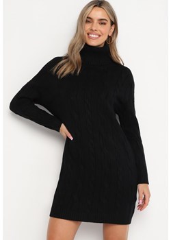 Czarna Sweterkowa Mini Sukienka z Szerokim Golfem i Ściągaczami Patricime ze sklepu Born2be Odzież w kategorii Sukienki - zdjęcie 161633513