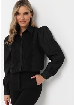 Czarna Koszula z Długim Rękawem Zapinana na Guziki Ozdobiona Haftami Odallema ze sklepu Born2be Odzież w kategorii Koszule damskie - zdjęcie 161655180