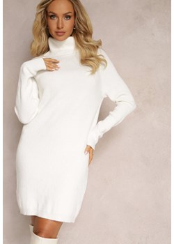 Biała Pudełkowa Sukienka Dzianinowa z Golfem Fnanella ze sklepu Renee odzież w kategorii Sukienki - zdjęcie 161656090