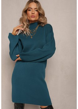 Ciemnozielona Sukienka Mini Sweterkowa z Luźnymi Rękawami Falis ze sklepu Renee odzież w kategorii Sukienki - zdjęcie 161667163