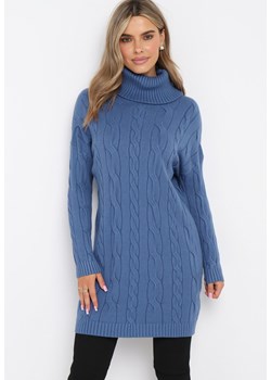 Granatowa Sweterkowa Mini Sukienka z Szerokim Golfem i Ściągaczami Patricime ze sklepu Born2be Odzież w kategorii Sukienki - zdjęcie 161667504